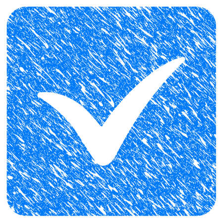 Grunge Approve Box icon with grunge design and dust texture. Unclean vector blue approve box pictogram for rubber seal stamp imitations and watermarks. Draft sticker symbol.のイラスト素材