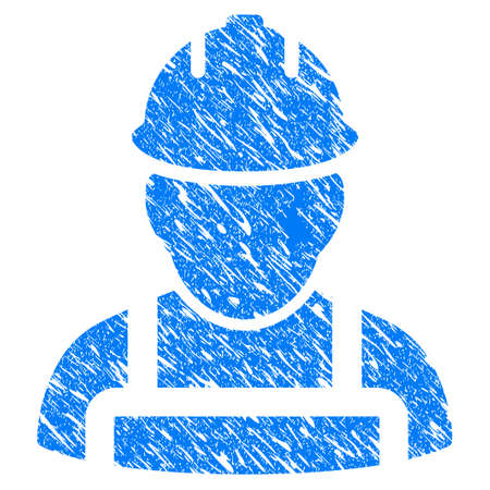 Grunge Worker icon with grunge design and unclean texture. Unclean raster blue Worker pictogram for rubber seal stamp imitations and watermarks. Draft emblem symbol.の写真素材
