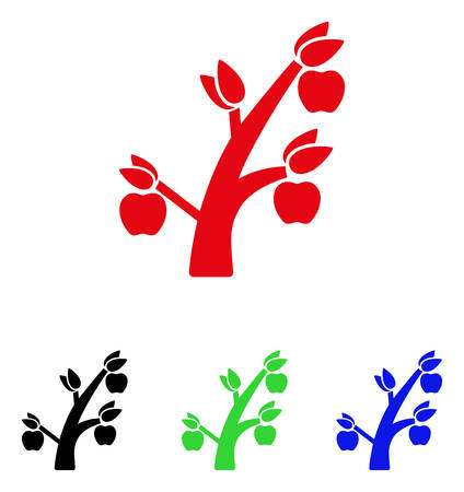 Apple Tree icon. Vector illustration style is a flat iconic apple tree symbol with black, red, green, blue color variants. Designed for web and software interfaces.のイラスト素材