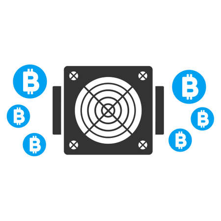Bitcoin Mining Asic Device raster pictograph. Illustration style is a flat iconic bicolor blue and gray symbol on white background.の写真素材