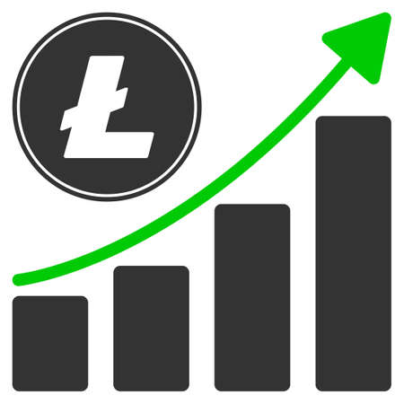 Litecoin Growing Chart Trend flat vector pictogram. An isolated illustration on a white background.のイラスト素材