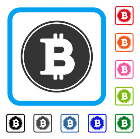 Bitcoin Coin icon. Flat grey iconic symbol inside a blue rounded rectangle. Black, gray, green, blue, red, orange color additional versions of Bitcoin Coin vector.のイラスト素材