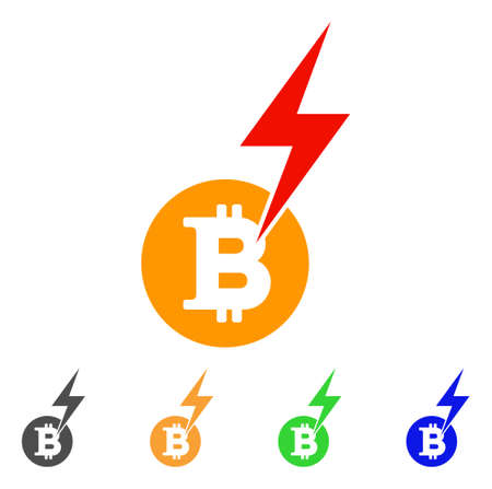 Bitcoin Lightning Strike icon. Vector illustration style is a flat iconic bitcoin lightning strike symbol with gray, green, blue, yellow color versions.のイラスト素材