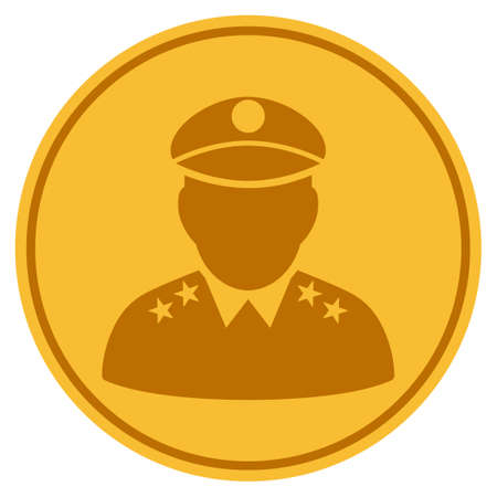 Army General golden coin icon. Vector style is a gold yellow flat coin symbol.のイラスト素材