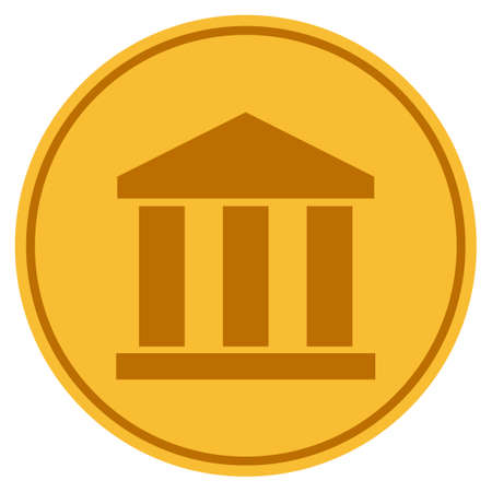 Bank Building golden coin icon. Vector style is a gold yellow flat coin symbol.のイラスト素材