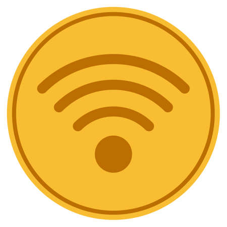 wireless internet Source golden coin icon. Vector style is a gold yellow flat coin symbol.のイラスト素材