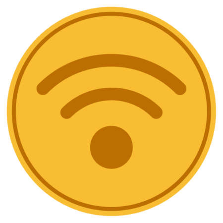 wireless internet golden coin icon. Vector style is a gold yellow flat coin symbol.