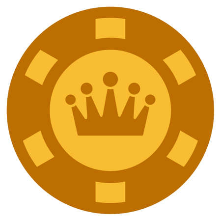 Crown golden casino chip pictograph. Vector style is a gold yellow flat gamble token symbol.のイラスト素材