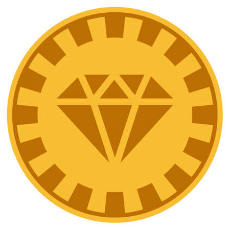 Gem golden casino chip pictogram. Vector style is a gold yellow flat gamble token item.のイラスト素材