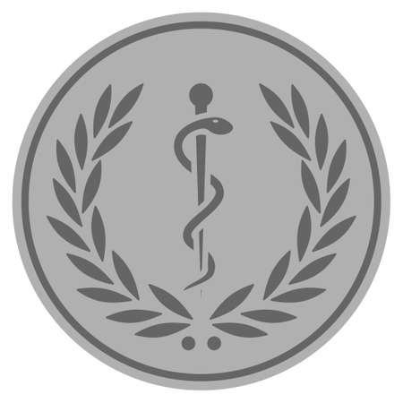 Medical Emblem silver coin icon. Raster style is a silver gray flat coin symbol.の写真素材