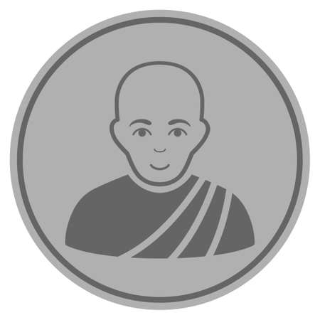 Buddhist monk silver coin icon. Vector style is a silver grey flat coin symbol.のイラスト素材