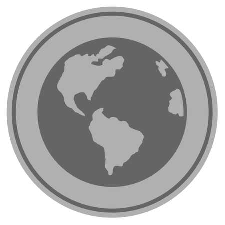 Planet Earth silver coin icon. Vector style is a silver grey flat coin symbol.のイラスト素材