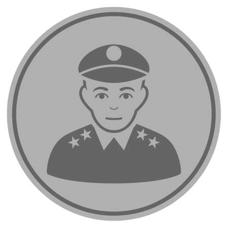 Army Officer silver coin icon. Raster style is a silver grey flat coin symbol.の写真素材