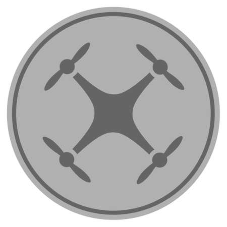 Quadcopter silver coin icon. Raster style is a silver gray flat coin symbol.の写真素材