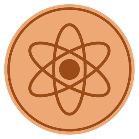 Atom bronze coin icon. Raster style is a copper flat coin symbol.の写真素材