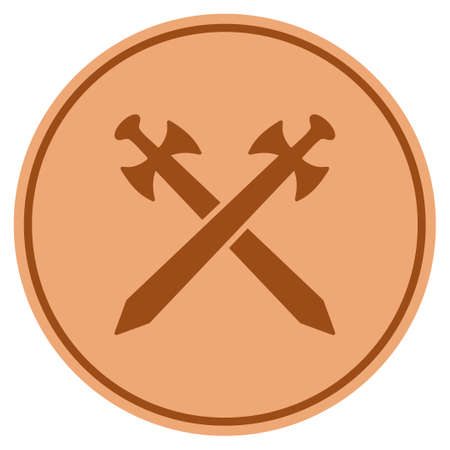Medieval Swords bronze coin icon. Vector style is a copper flat coin symbol.のイラスト素材