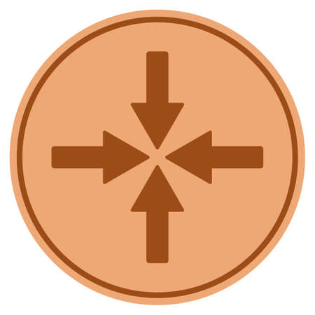 Collide Arrows bronze coin icon. Vector style is a copper flat coin symbol.のイラスト素材