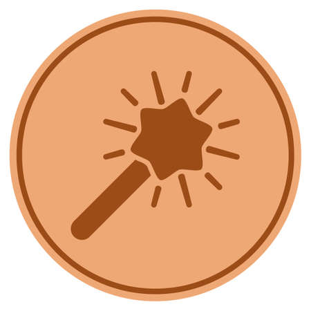 Wizard wand bronze coin icon. Vector style is a copper flat coin symbol.のイラスト素材
