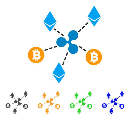 Cryptocurrency Relations icon. Vector illustration style is a flat iconic cryptocurrency relations symbol with grey, yellow, green, blue color variants. Designed for web and software interfaces.のイラスト素材