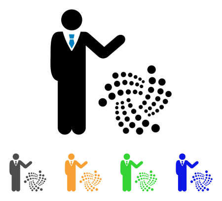 Businessman Show Iota icon. Vector illustration style is a flat iconic businessman show iota symbol with gray, yellow, green, blue color versions. Designed for web and software interfaces.のイラスト素材