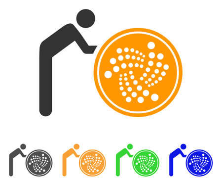 Person Rolling Iota Coin icon. Vector illustration style is a flat iconic person rolling iota coin symbol with grey, yellow, green, blue color variants. Designed for web and software interfaces.のイラスト素材