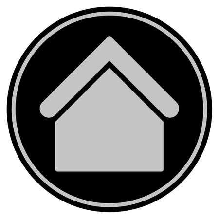 Home Building black coin icon. Raster style is a flat coin symbol using black and light gray colors.の写真素材