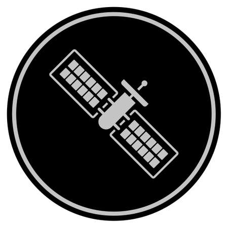 Satellite black coin icon. Raster style is a flat coin symbol using black and light gray colors.の写真素材