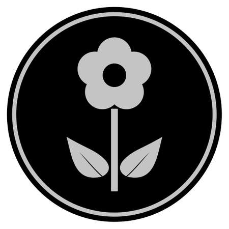 Flower Plant black coin icon. Vector style is a flat coin symbol using black and light gray colors.のイラスト素材