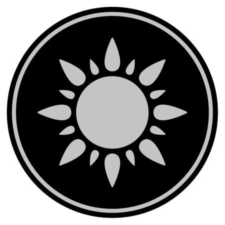 Sun black coin icon. Vector style is a flat coin symbol using black and light gray colors.のイラスト素材