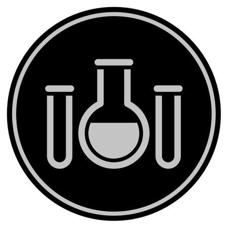 Chemistry black coin icon. Vector style is a flat coin symbol using black and light gray colors.のイラスト素材
