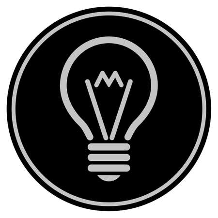 Electric Bulb black coin icon. Vector style is a flat coin symbol using black and light gray colors.のイラスト素材