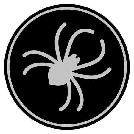 Parasite Spider black coin icon. Vector style is a flat coin symbol using black and light gray colors.のイラスト素材