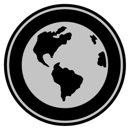 Planet Earth black coin icon. Vector style is a flat coin symbol using black and light gray colors.のイラスト素材