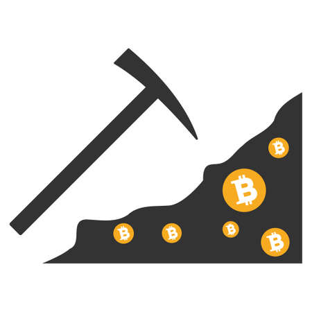 Mining Bitcoin Rocks flat raster illustration. An isolated icon on a white background.