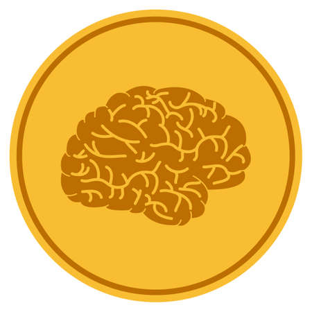 Brain Coin flat raster pictogram. An isolated icon on a white background.の写真素材