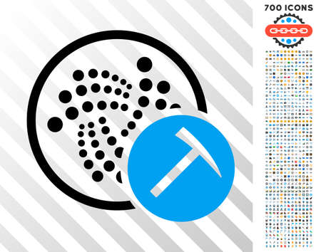 Iota mining hammer icon with 700 bonus bitcoin mining and block chain pictures. Vector illustration style is flat iconic symbols design for bitcoin websites.のイラスト素材