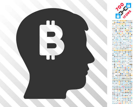 Mental Bitcoin pictograph with 7 hundred bonus bitcoin mining and blockchain icons. Vector illustration style is flat iconic symbols design for crypto-currency software.のイラスト素材