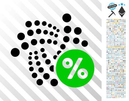 Iota Percent icon with 7 hundred bonus bitcoin mining and blockchain graphic icons. Vector illustration style is flat iconic symbols design for blockchain websites.のイラスト素材