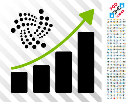 Iota Grow Up Chart pictograph with 7 hundred bonus bitcoin mining and blockchain symbols. Vector illustration style is flat iconic symbols design for blockchain apps.のイラスト素材