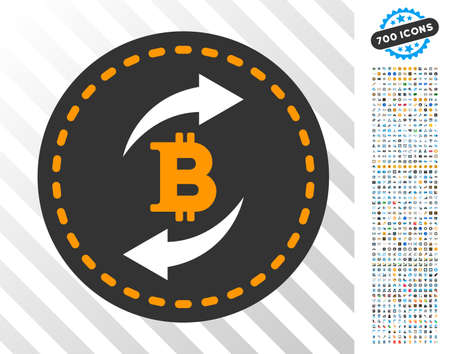 Bitcoin Change pictograph with 7 hundred bonus bitcoin mining and blockchain symbols. Vector illustration style is flat iconic symbols design for bitcoin websites.のイラスト素材