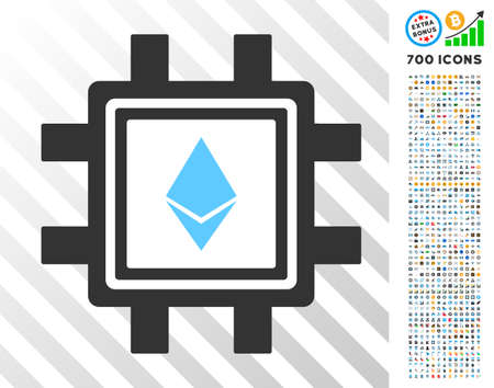 Ethereum Crystal Mining Pool icon with 700 bonus bitcoin mining and blockchain pictograms. Vector...