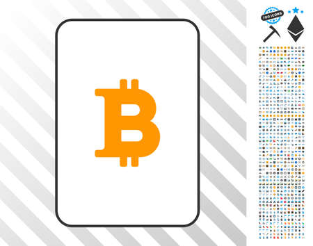 Bitcoin playing card icon with 700 bonus bitcoin mining and blockchain design elements. Flat vector style for gambling and crypto-currency software.のイラスト素材