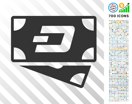 Dash Banknotes pictograph with 7 hundred bonus bitcoin mining and blockchain images. Vector illustration style is flat iconic symbols designed for cryptocurrency apps.のイラスト素材