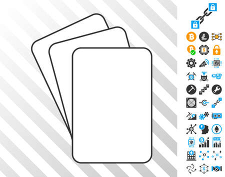 White Playing Cards playing cards pictogram with bonus bitcoin mining and blockchain pictograms. Flat vector pictograms for cryptocurrency software.のイラスト素材