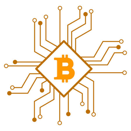 Bitcoin Chip Circuit vector icon. Style is flat graphic symbol.のイラスト素材