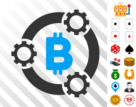 Bitcoin Pool Collaboration icon with bonus gamble graphic icons. Vector illustration style is flat iconic symbols. Designed for casino software.のイラスト素材