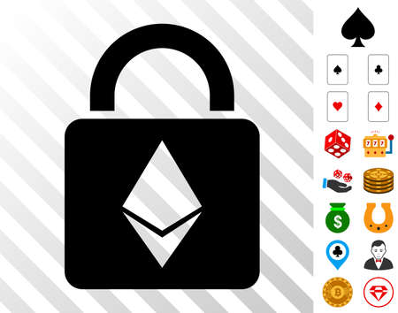 Ethereum Lock pictograph with bonus casino icons. Vector illustration style is flat iconic symbols. Designed for casino websites.のイラスト素材
