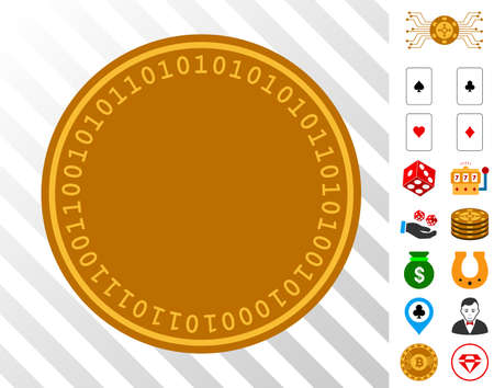 Digital Coin Template pictograph with bonus casino design elements. Vector illustration style is flat iconic symbols. Designed for gambling software.のイラスト素材