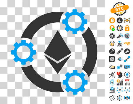 Ethereum Pool Collaboration icon with bonus bitcoin mining and blockchain clip art. Vector illustration style is flat iconic symbols. Designed for bitcoin apps.のイラスト素材