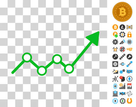 Growth Trend Arrow pictograph with bonus bitcoin mining and blockchain graphic icons. Vector illustration style is flat iconic symbols. Designed for bitcoin software.のイラスト素材